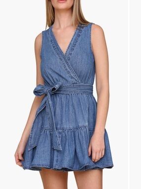 Avec Les Filles Tie Waist Wrap Denim Minidress Size 14